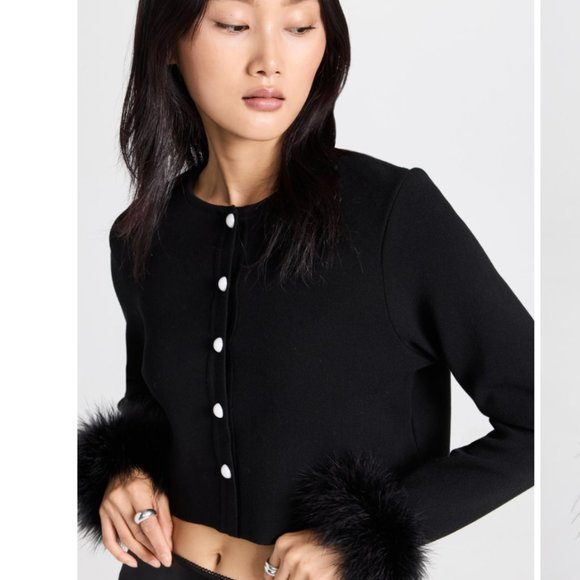 Sleeper Black Knit Feather Cuff Cardigan Sz XL/XXL NWT - Picture 1 of 8